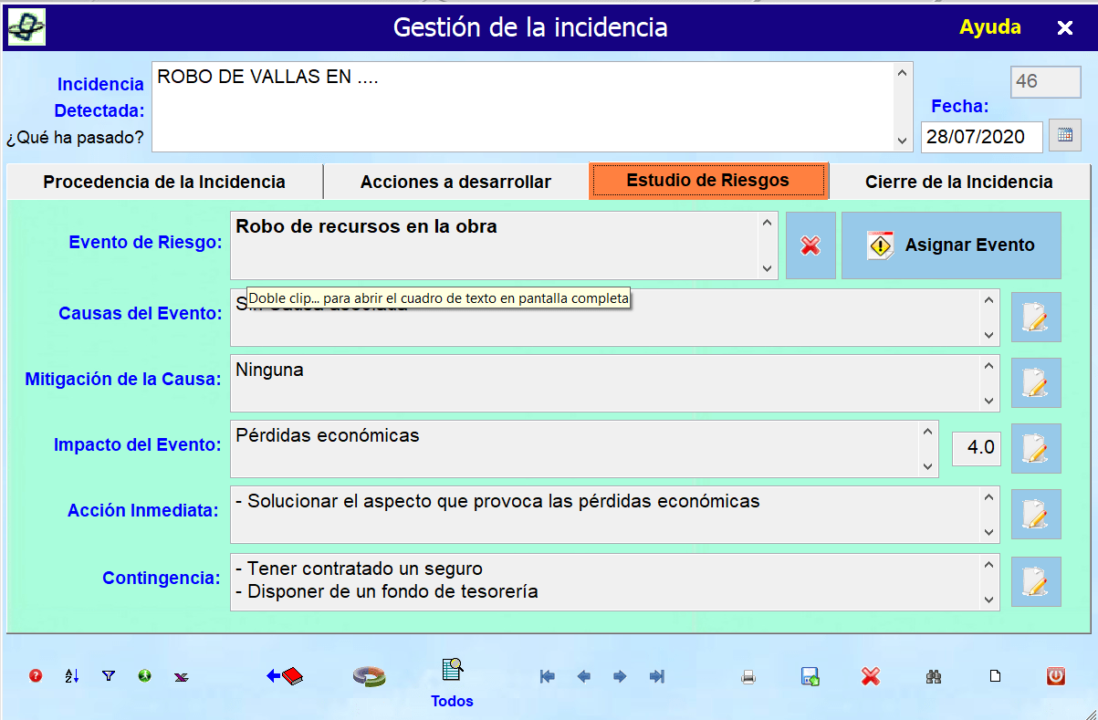 Estudio de riesgos incidencia