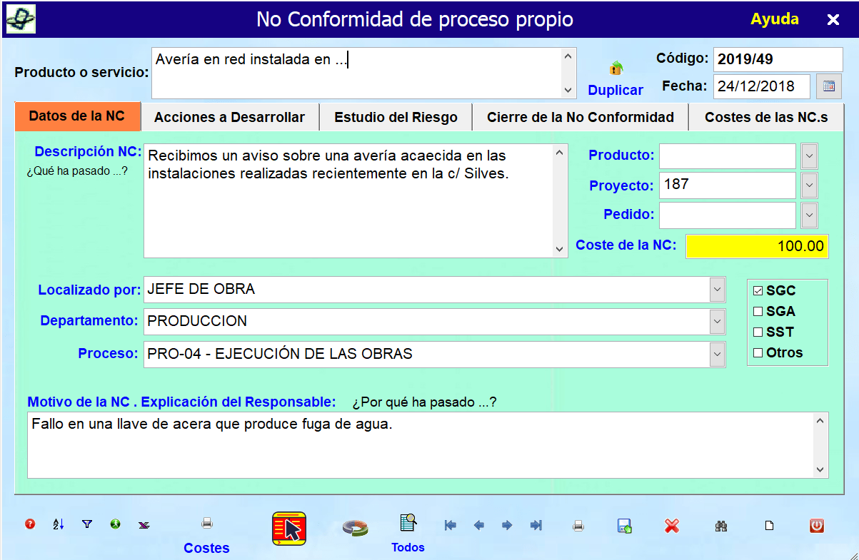 No conformidad de proceso