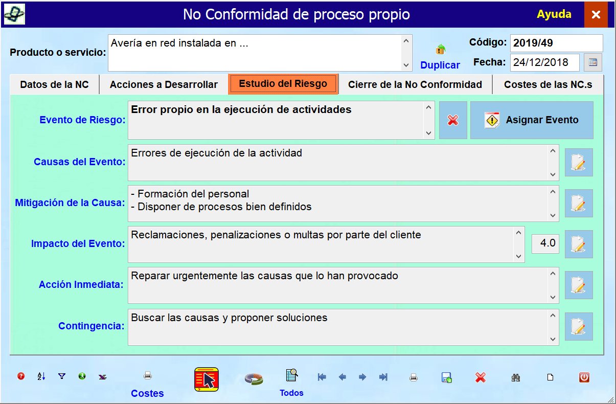 Estudio de riesgos NC de proceso